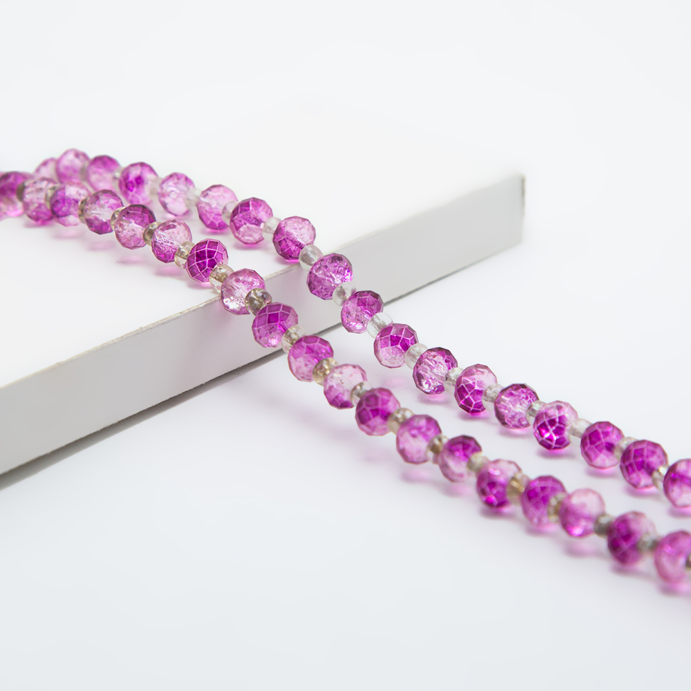 8x6mm Purple with Pink Crackle Glass Beads Faceted Rondelle Glass Beads