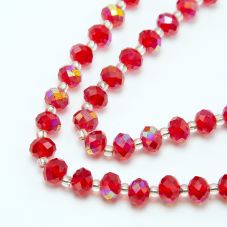 10x8mm Red Faceted Rondelle Beads with Half Multi Iris Plateds