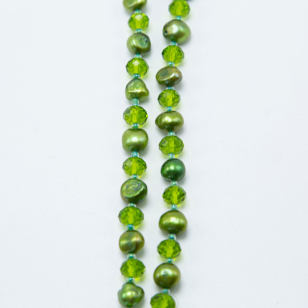 8x6mm Green Faceted Rondelle Glass Beads and Dyed Pearl Bead
