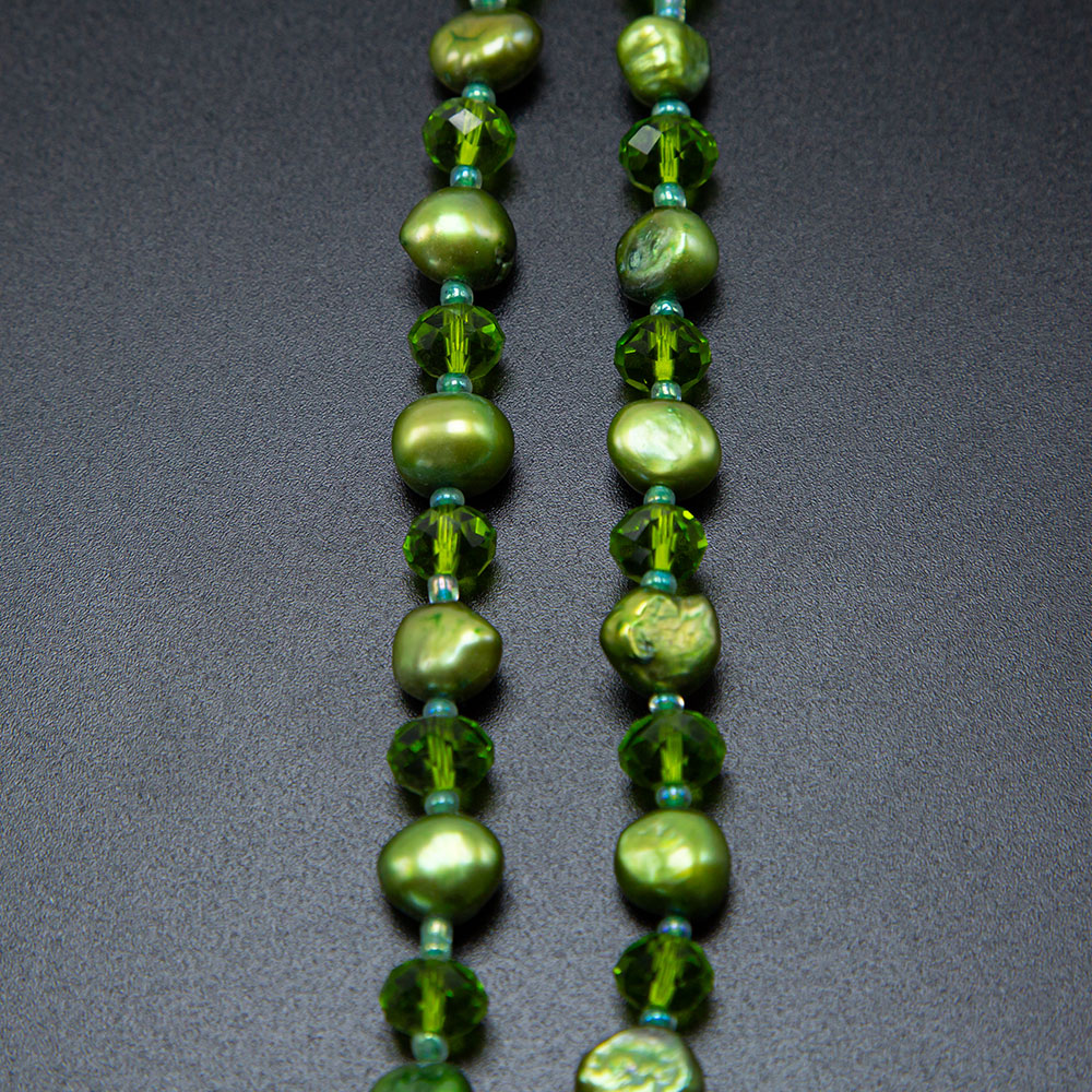 8x6mm Green Faceted Rondelle Glass Beads and Dyed Pearl Bead