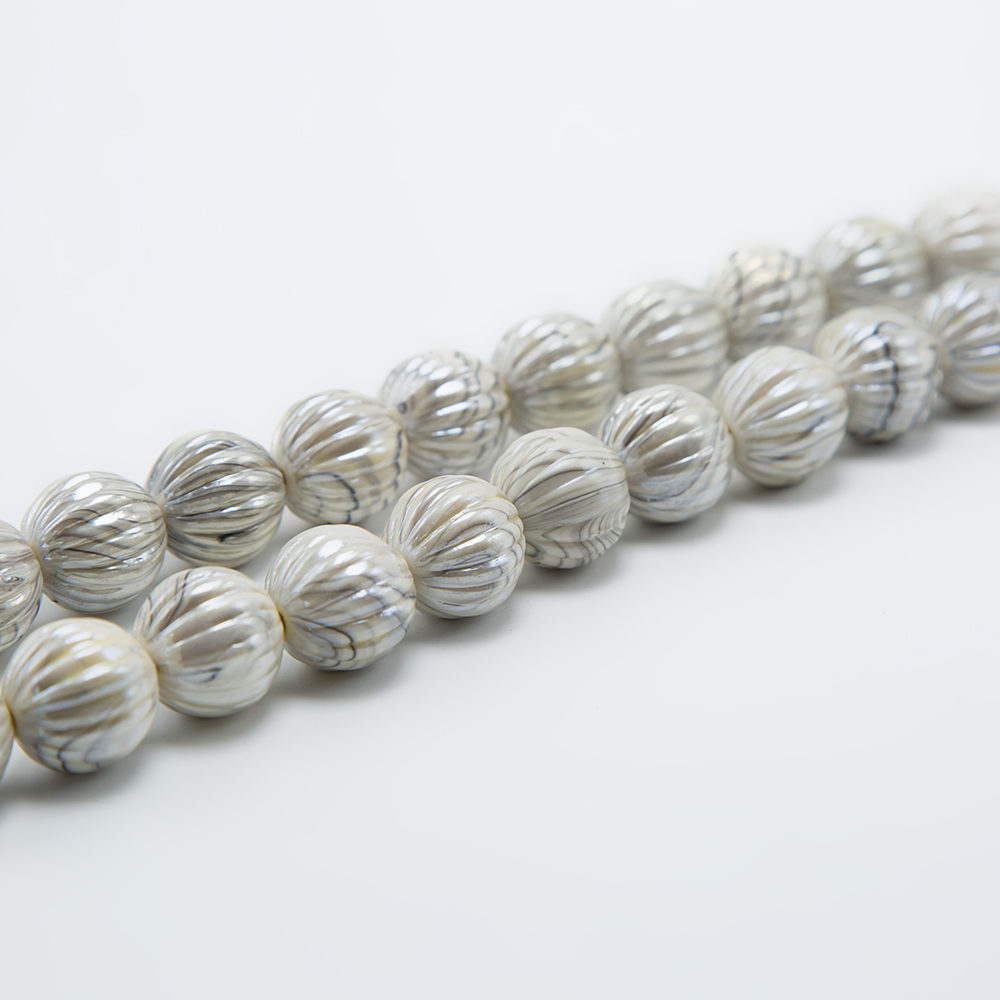 16mm White with Gray Acrylic Pumpkin Bead