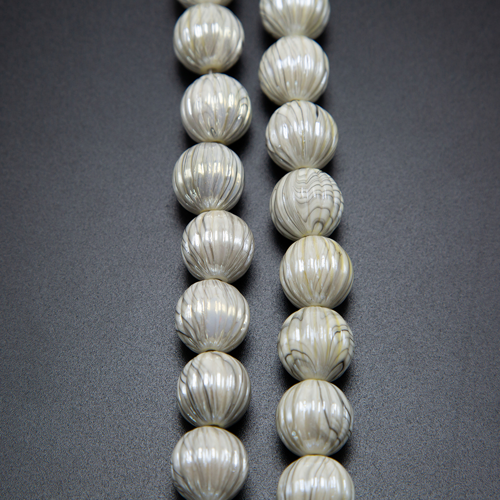 16mm White with Gray Acrylic Pumpkin Bead