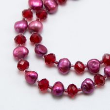 8x6mm Red Faceted Rondelle Glass Beads and Dyed Pearl Bead