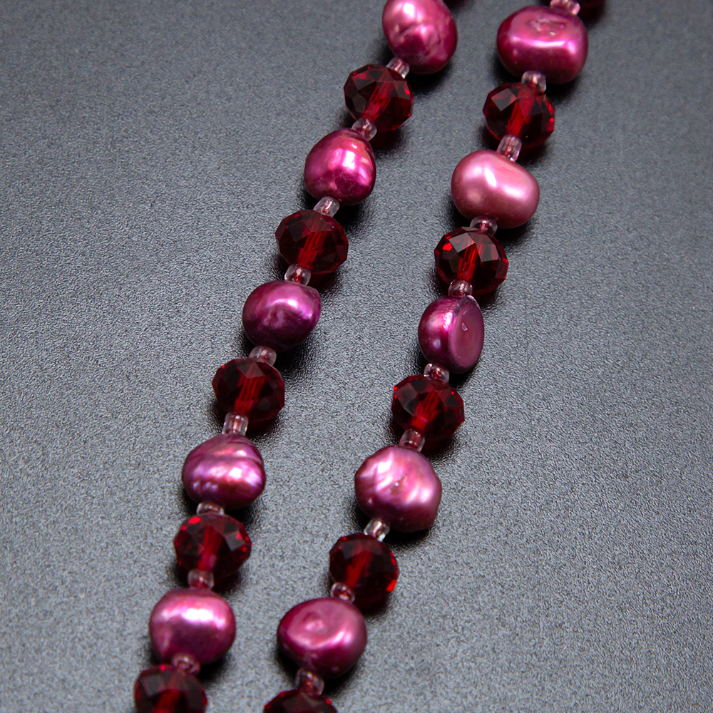 8x6mm Red Faceted Rondelle Glass Beads and Dyed Pearl Bead