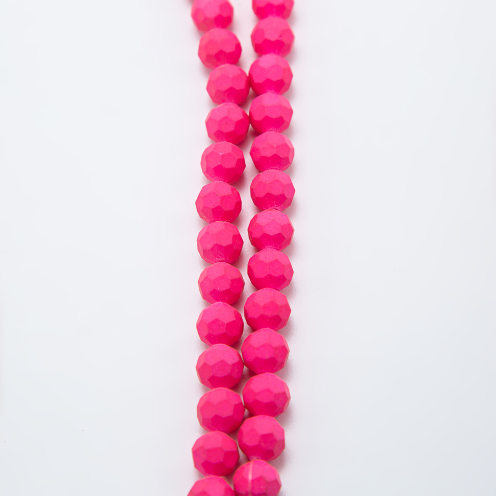 10mm Hot Pink Faceted Round Glass Bead