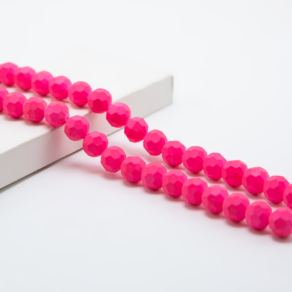 10mm Hot Pink Faceted Round Glass Bead