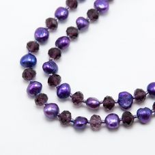 8x6mm Purple Faceted Rondelle Glass Beads and Dyed Pearl Bead