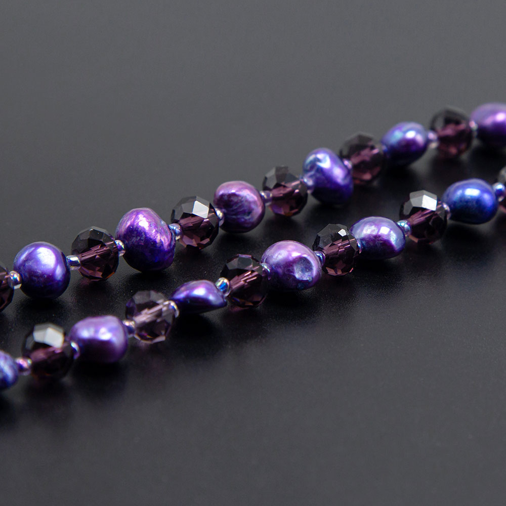 8x6mm Purple Faceted Rondelle Glass Beads and Dyed Pearl Bead