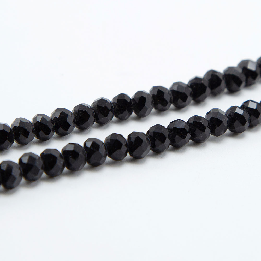 6x4mm Black Faceted Rondelle Glass Bead