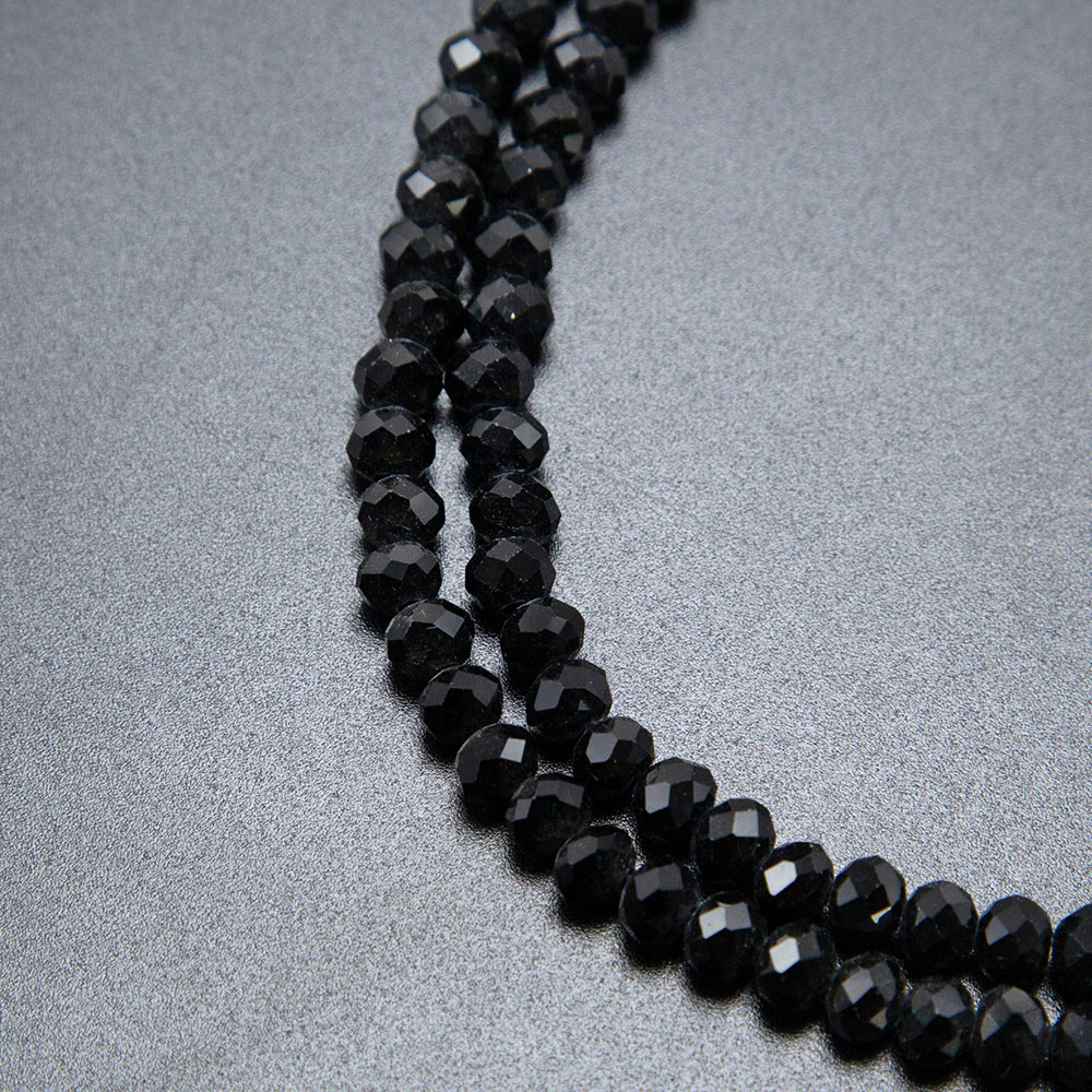 6x4mm Black Faceted Rondelle Glass Bead