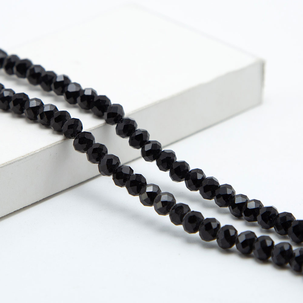 6x4mm Black Faceted Rondelle Glass Bead