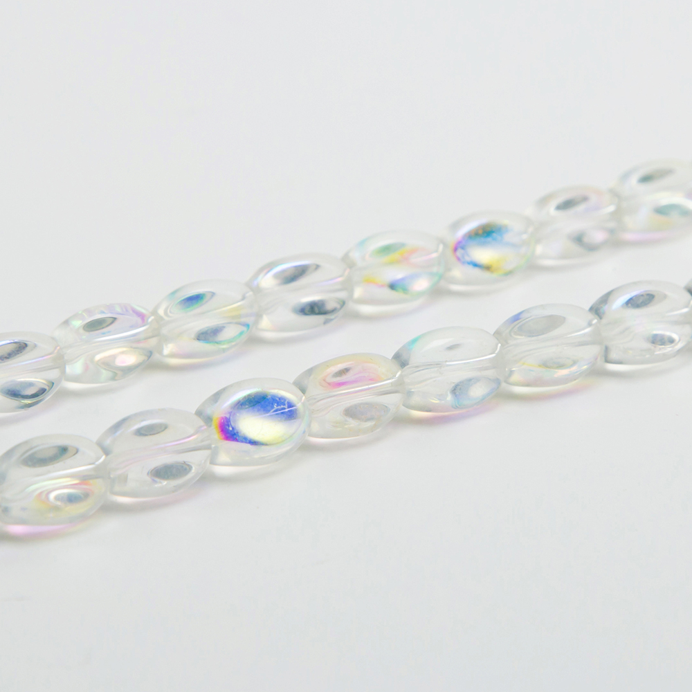 12x7mm Transparent and AB Iris Glass Beads Twist Bead