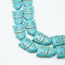 Blue Crackle Howlite Owl Beads Cute Gemstone Bead
