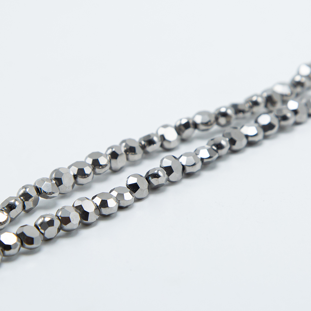 6mm Silver Glass Beads Faceted Lentil Beads