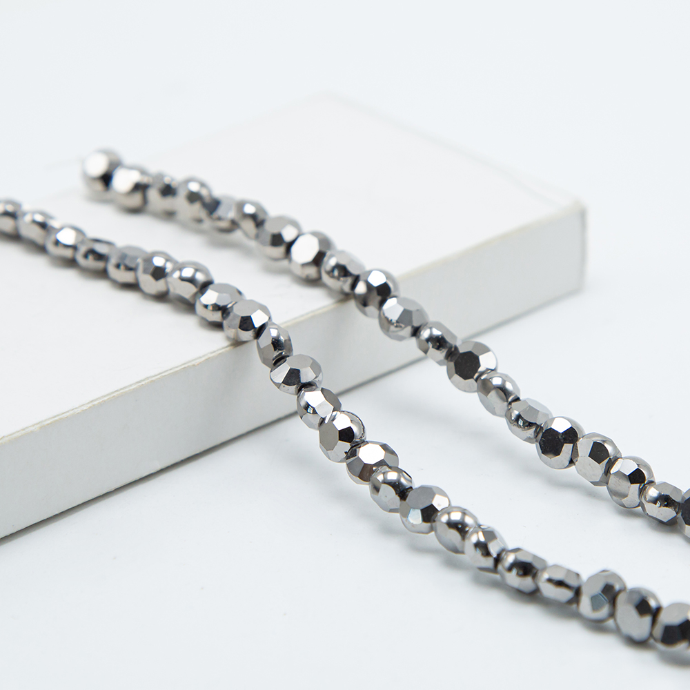 6mm Silver Glass Beads Faceted Lentil Beads