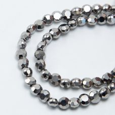6mm Silver Glass Beads Faceted Lentil Bead