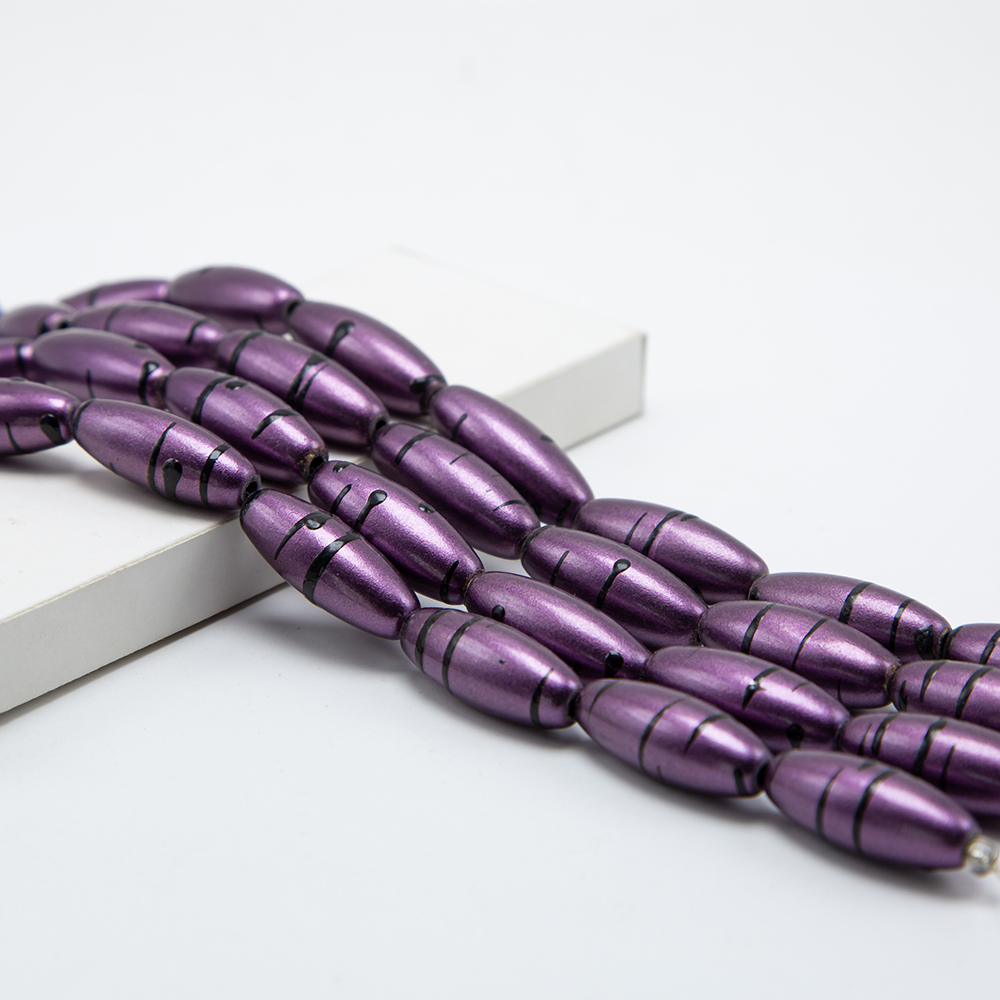 30x12mm Purple with Black Stripe Acrylic Oval Bead