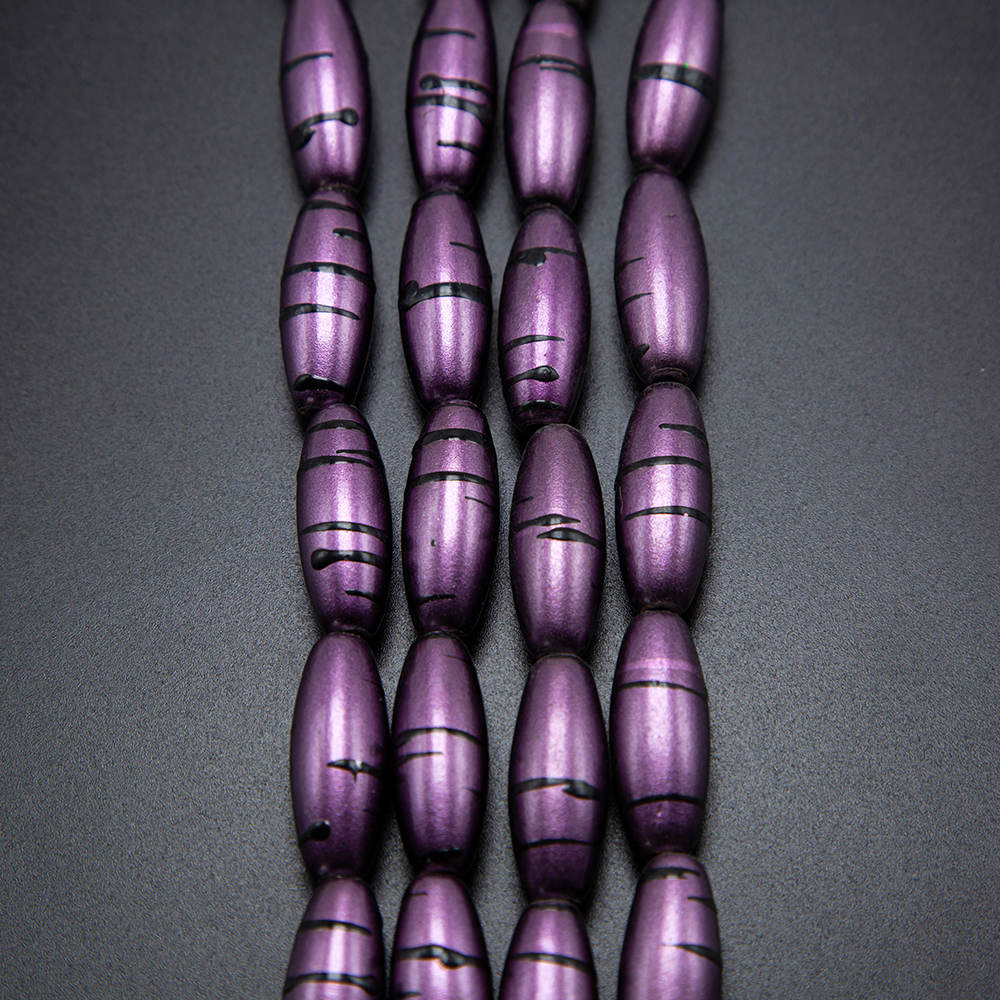 30x12mm Purple with Black Stripe Acrylic Oval Bead