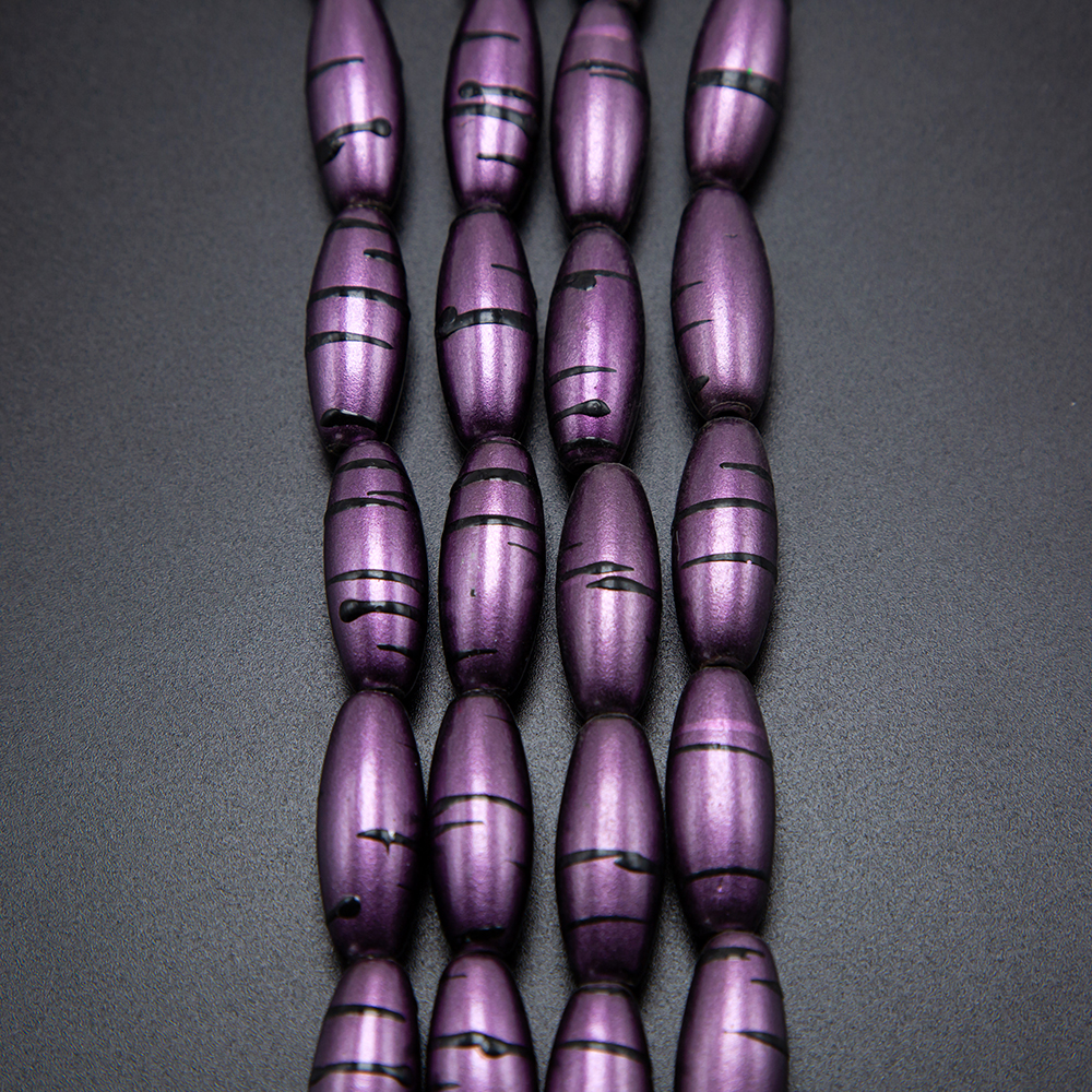 30x12mm Purple with Black Stripe Acrylic Oval Beads