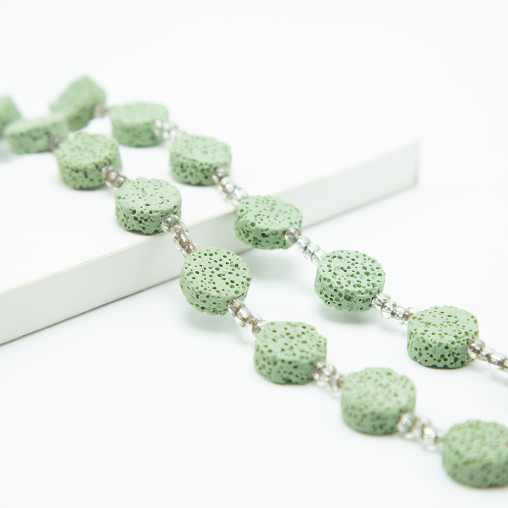 15x8mm Green Lava Lentil Beads