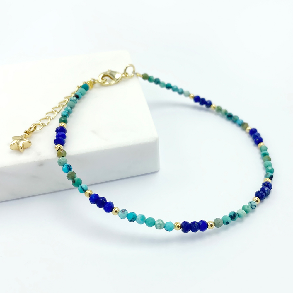 Bestone Hot Sale 2mm Turquoise Lapis Mixed Bracelet Natural Stone Bracelet for Women and Girls