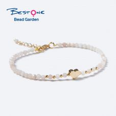Bestone Hot Sale 3mm Pink Auenturine Bracelet Natural Stone Bracelet with Metal Heart Bead for Women and Girls