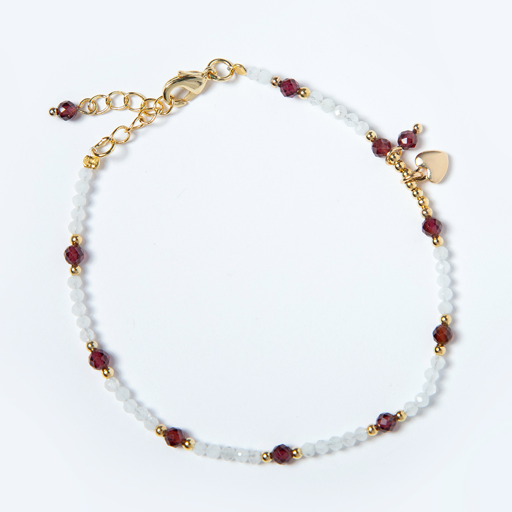 Bestone  2.5mm Moonstone 3mm Garnet Bracelet