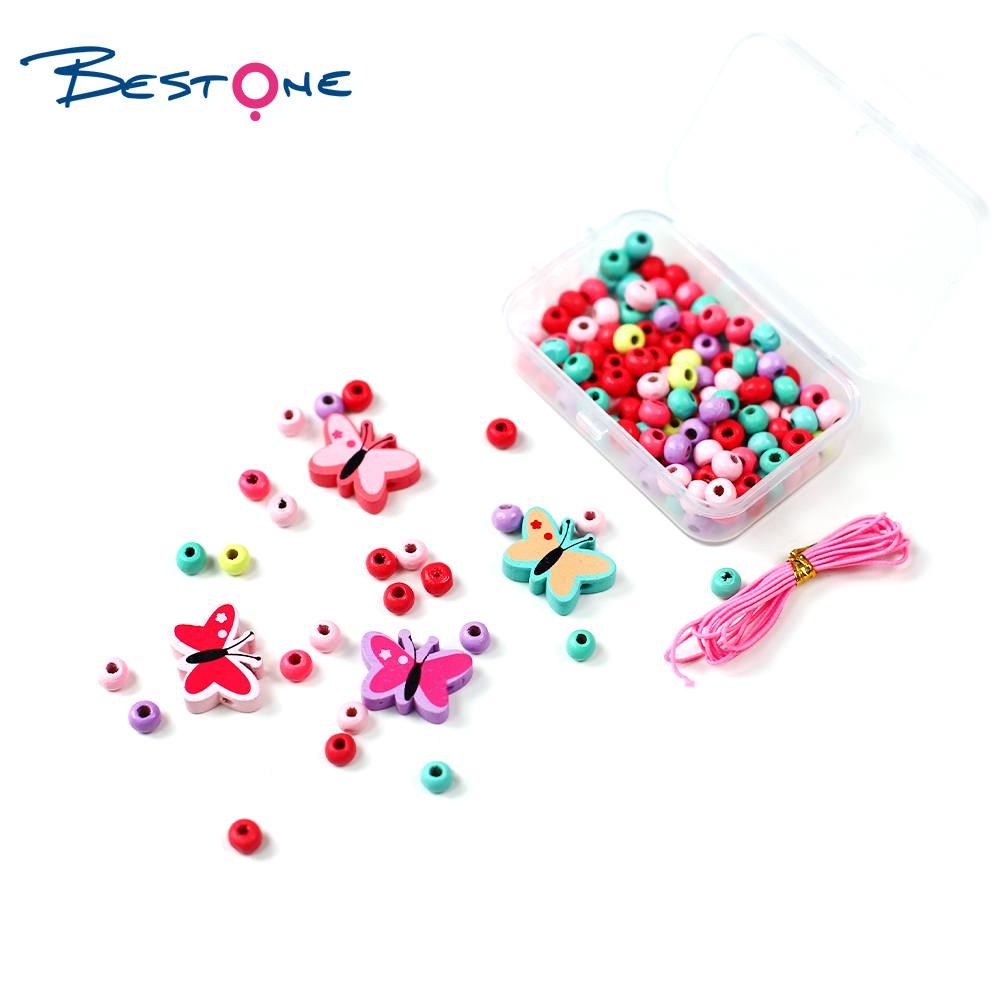 Bestone Hot Selling High Quality DIY Wood Beads Set for Kids Jewelry Making