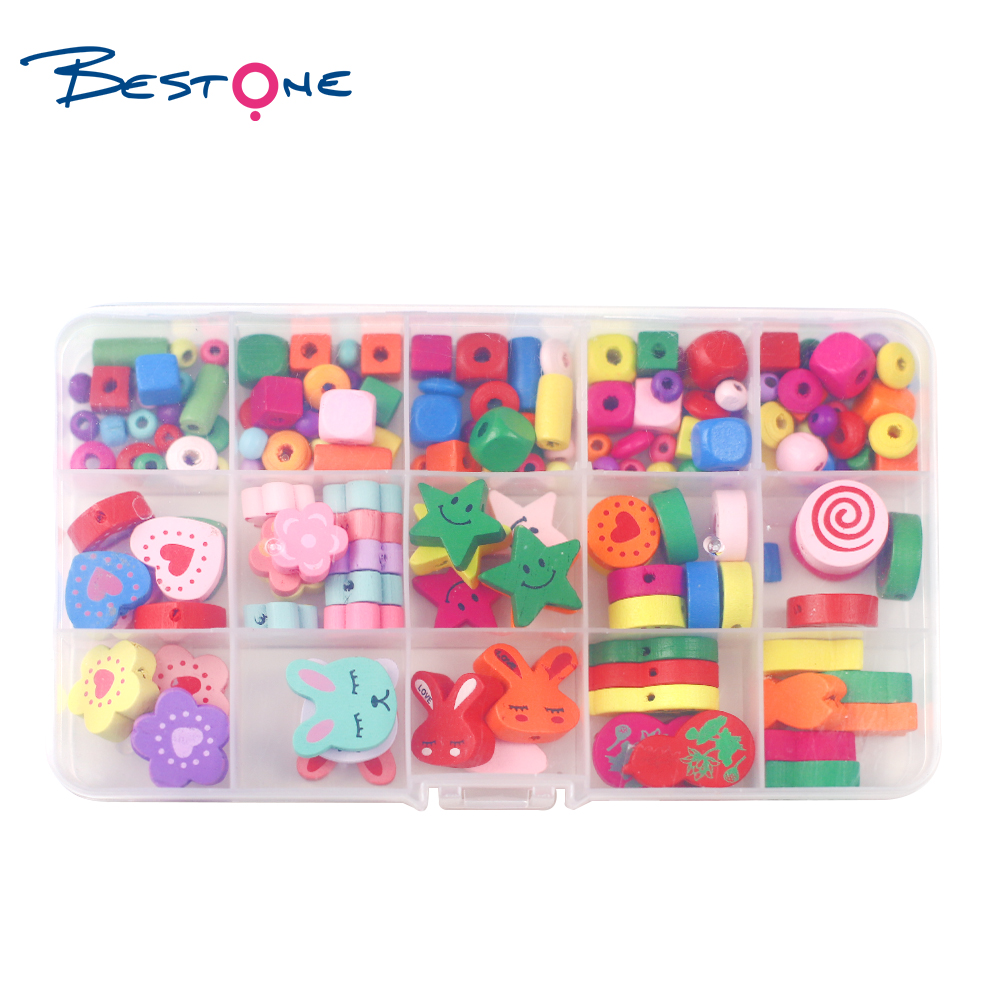 Bestone Customized Multicolor Wood Beads Set for DIY Craft Jewelry Making