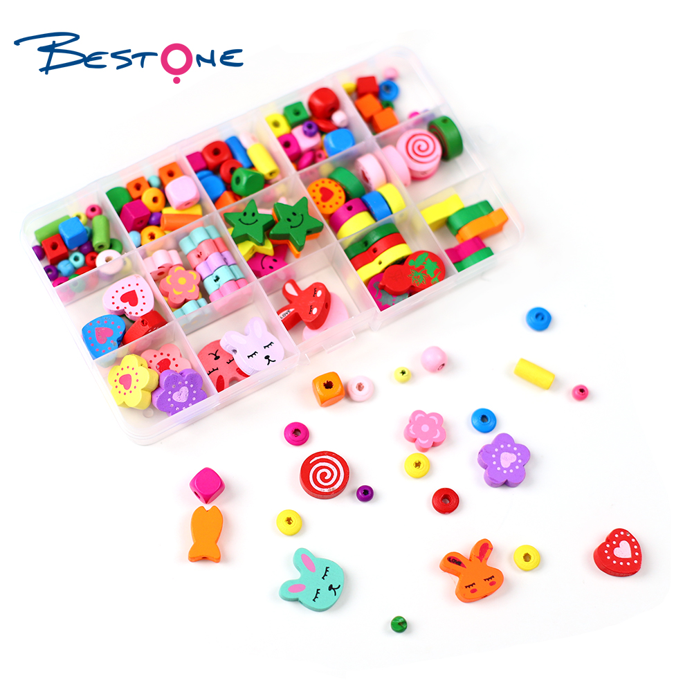 Bestone Customized Multicolor Wood Beads Set for DIY Craft Jewelry Making