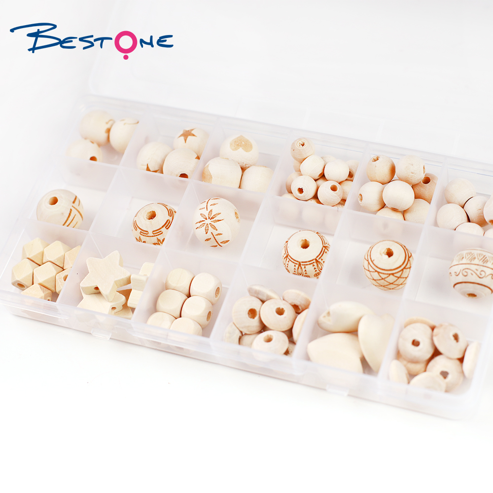 Bestone Customized Multicolor Wood Beads Set for DIY Craft Jewelry Making