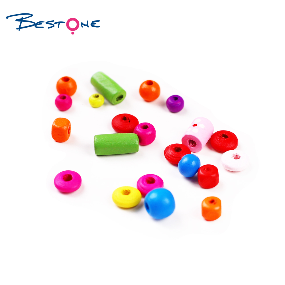 Bestone Fashion Popular Multiple Shapes Wooden Beads Kids Set DIY Jewelry Making