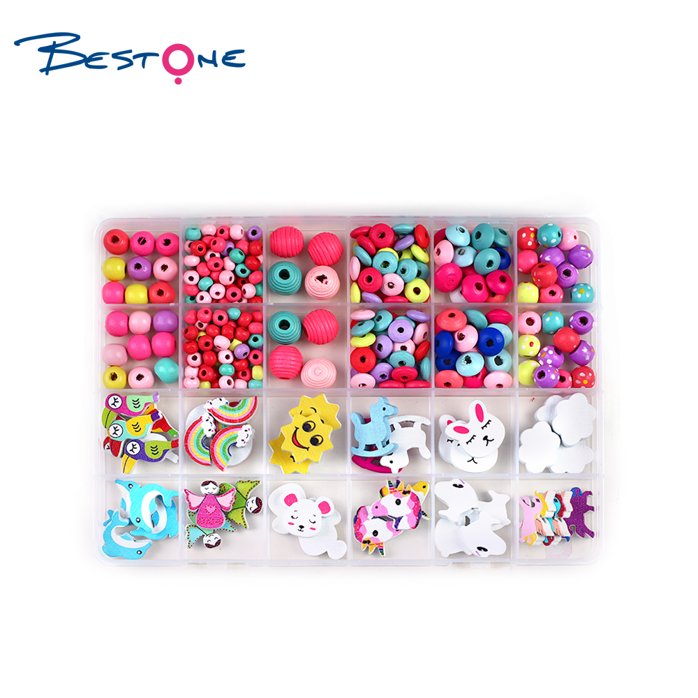 Bestone Fashion Popular Multiple Shapes Wooden Beads Kids Set DIY Jewelry Making