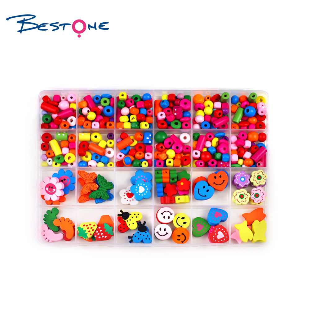 Bestone Fashion Popular Multiple Shapes Wooden Beads Kids Set DIY Jewelry Making