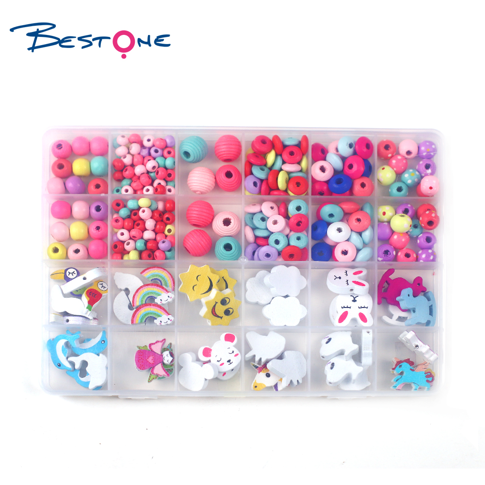 Bestone Fashion Popular Multiple Shapes Wooden Beads Kids Set DIY Jewelry Making