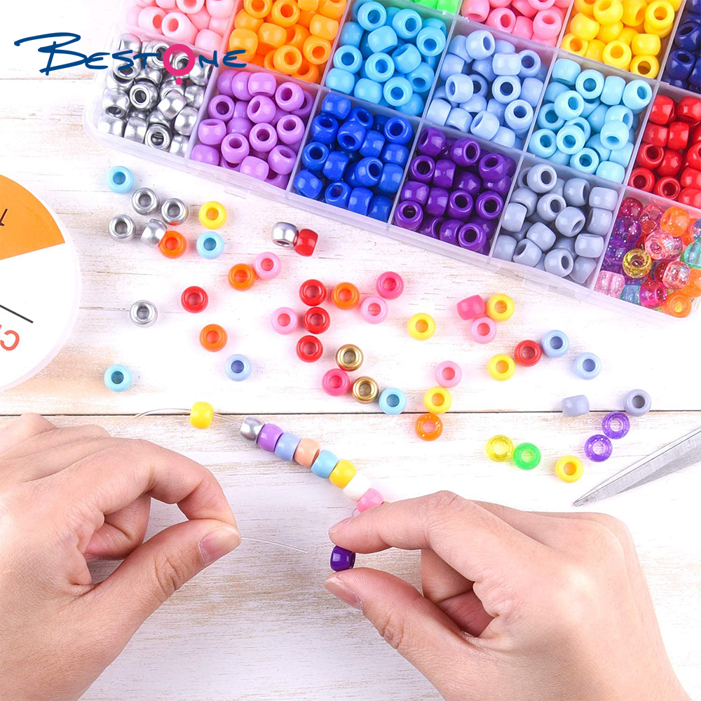 Bestone 2021 New Design Fashion Round  Multicolor Acrylic Plastic Beads Kits for Jewelry Making