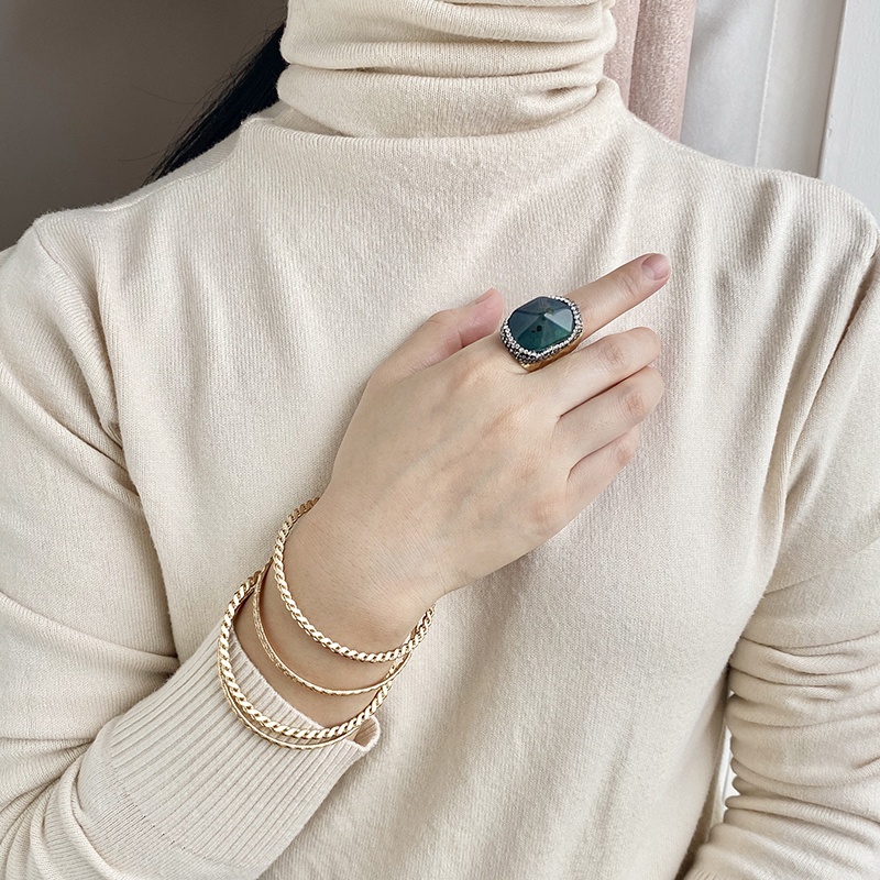 Green Agate Ring Gold Plated