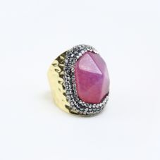 Hot Pink Agate Ring Gold