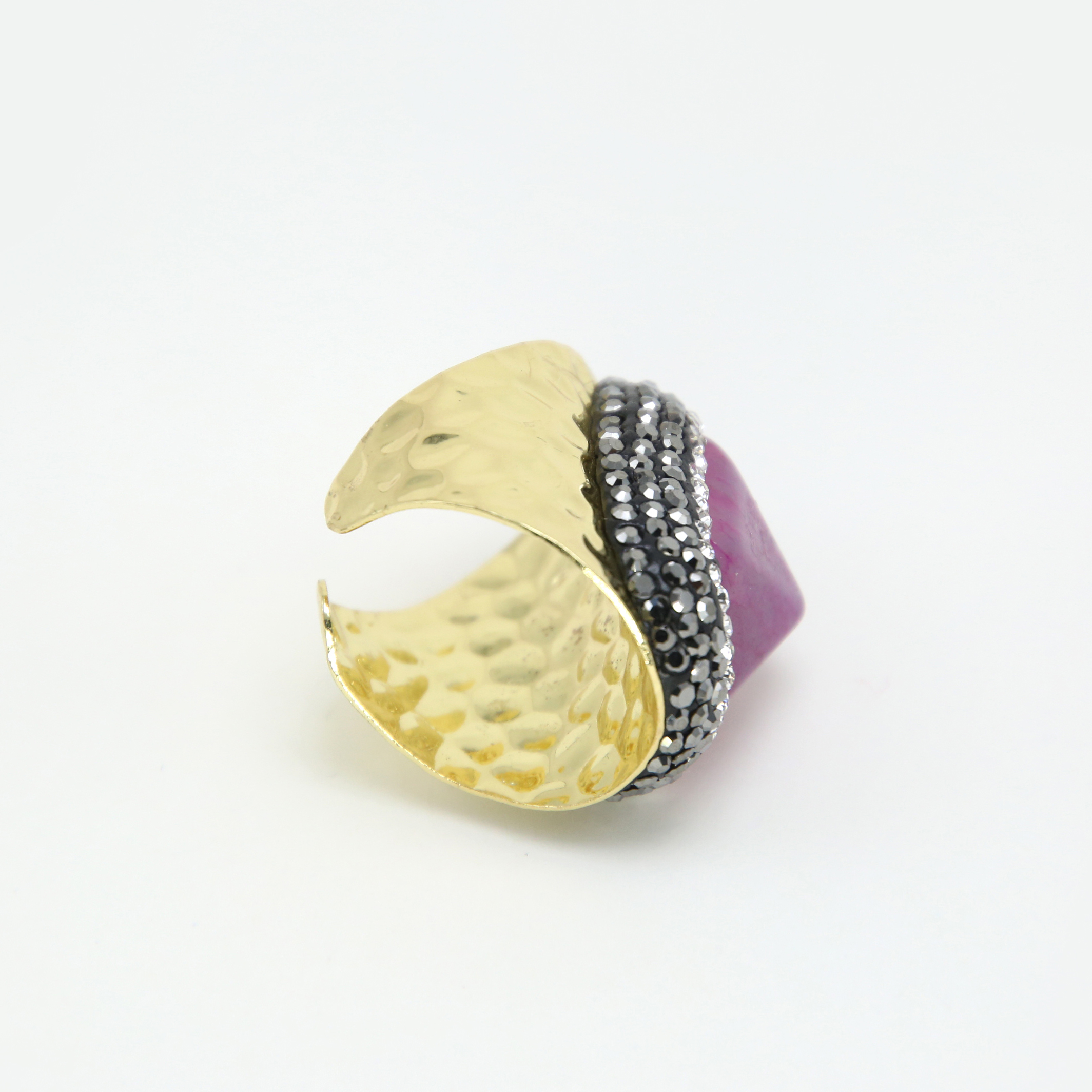 Hot Pink Agate Ring Gold