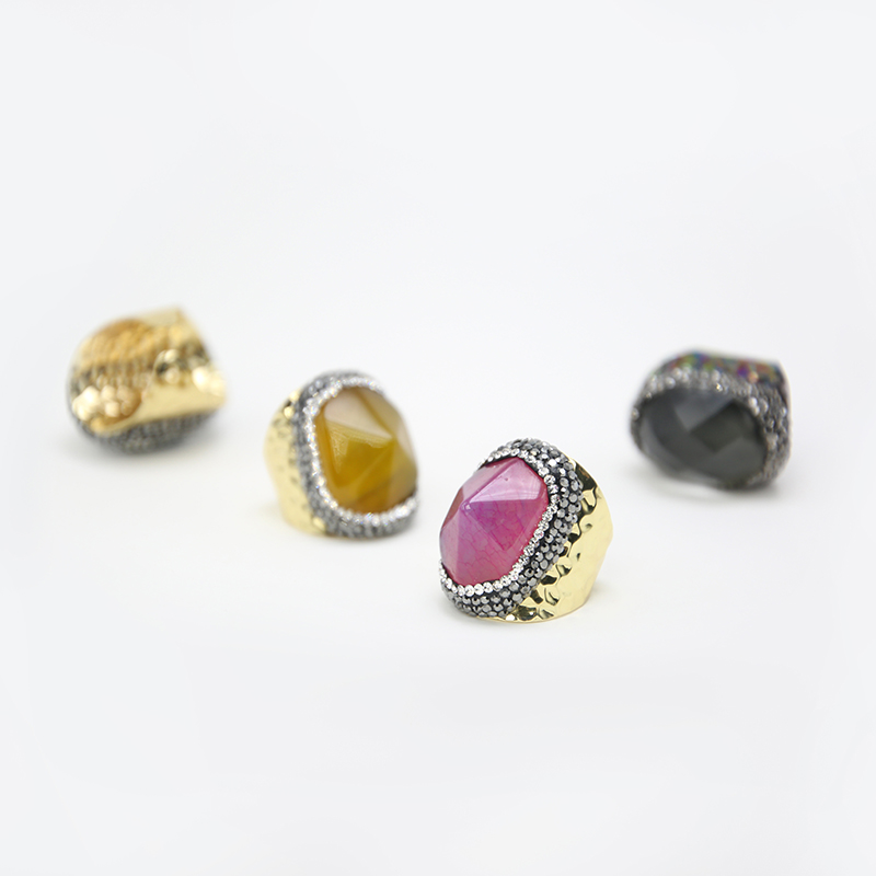 Hot Pink Agate Ring Gold