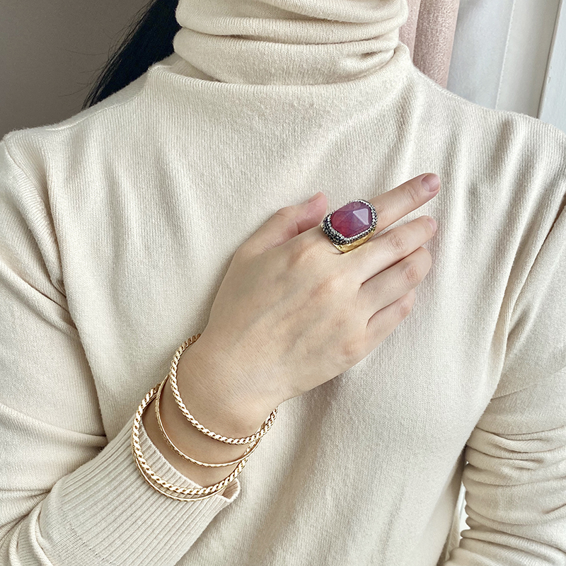 Hot Pink Agate Ring Gold