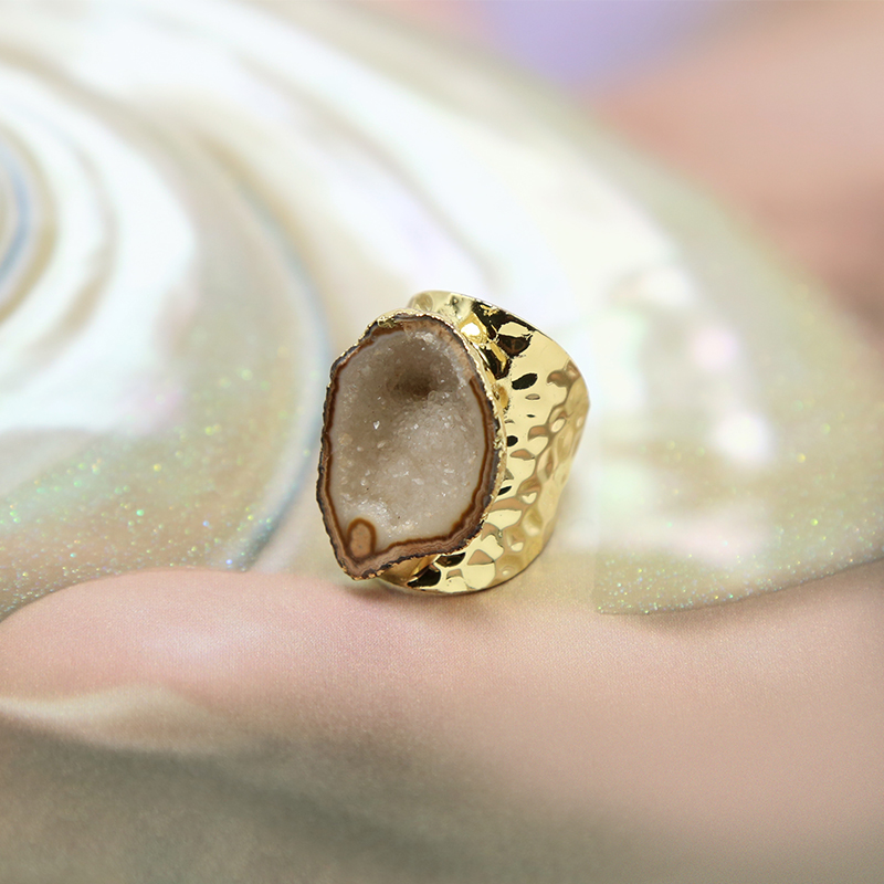 Handmade Natural Agate Druzy Ring