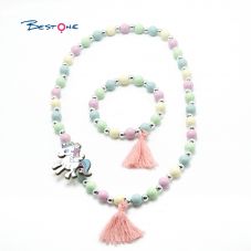 Girls Unicorn Wood Bracelet Necklace Set