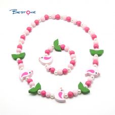 Girls Bird Wood Bracelet Necklace Set