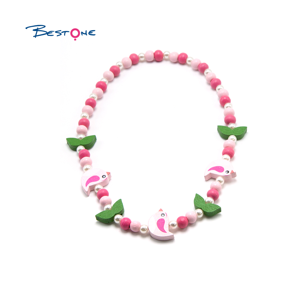 Girls Bird Wood Bracelet Necklace Set