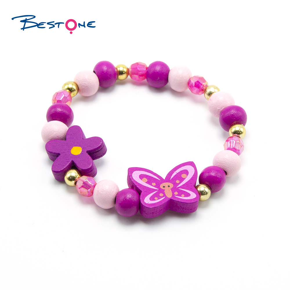 Girls Flowers Wood Bracelets Set