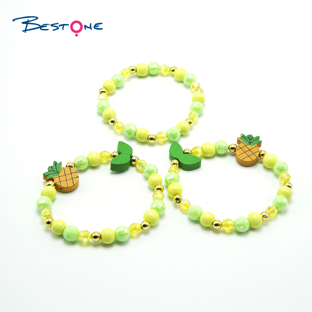 Girls Pineapples Wood Bracelets Set