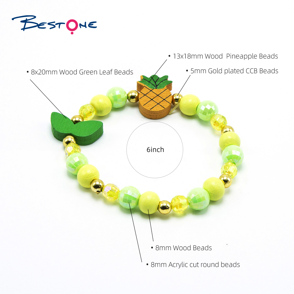 Girls Pineapples Wood Bracelets Set