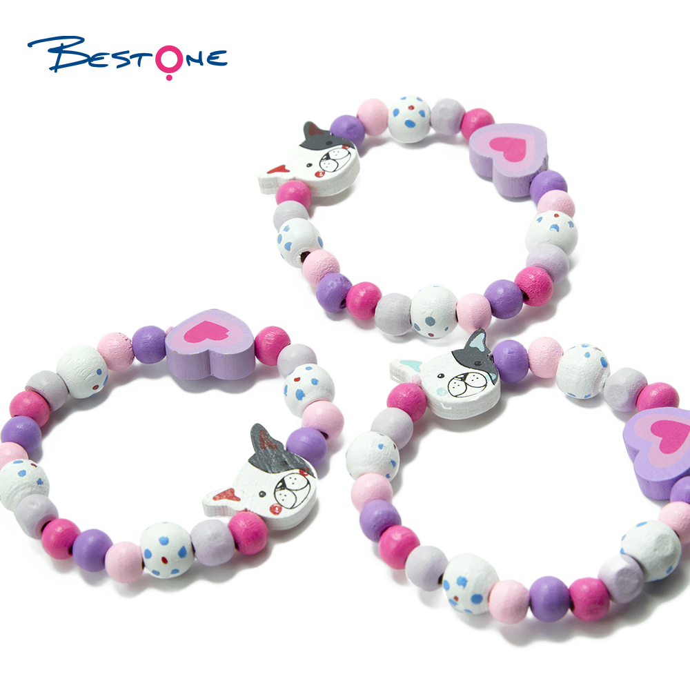 Girls Doggy Wood Bracelets Set