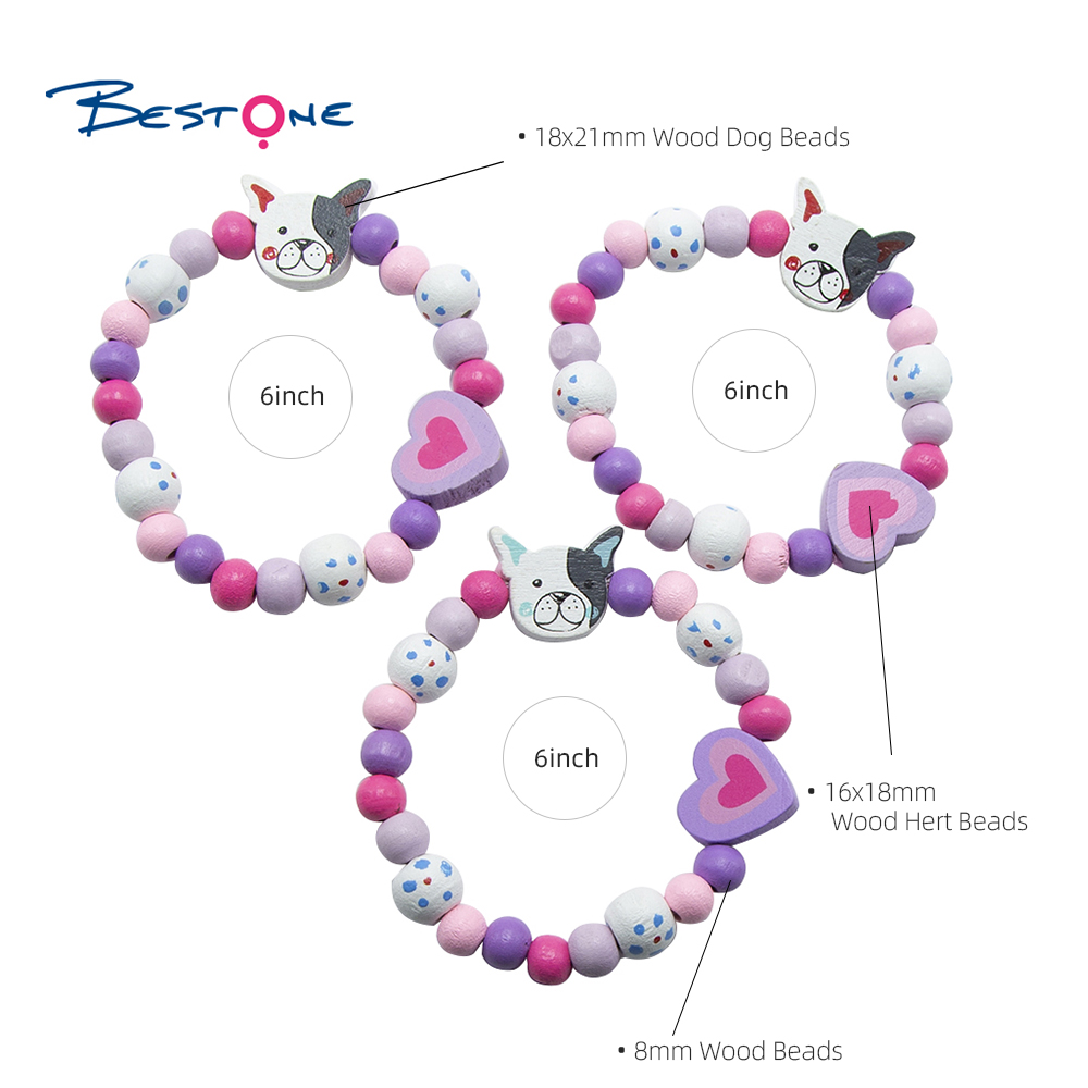 Girls Doggy Wood Bracelets Set